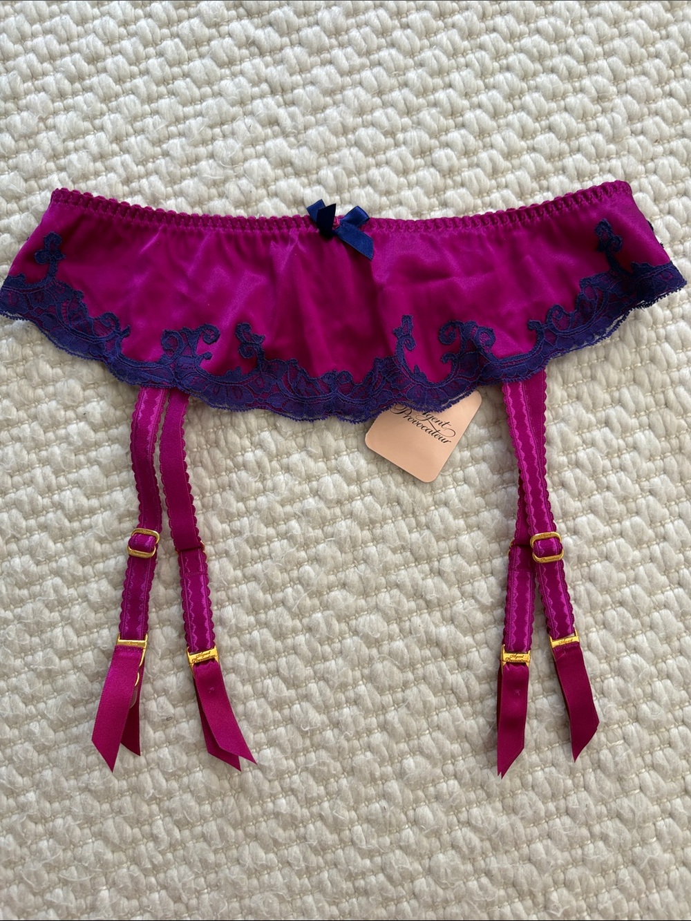 Agent Provocateur Magenta & Navy Lace Trim Women Garter Belt